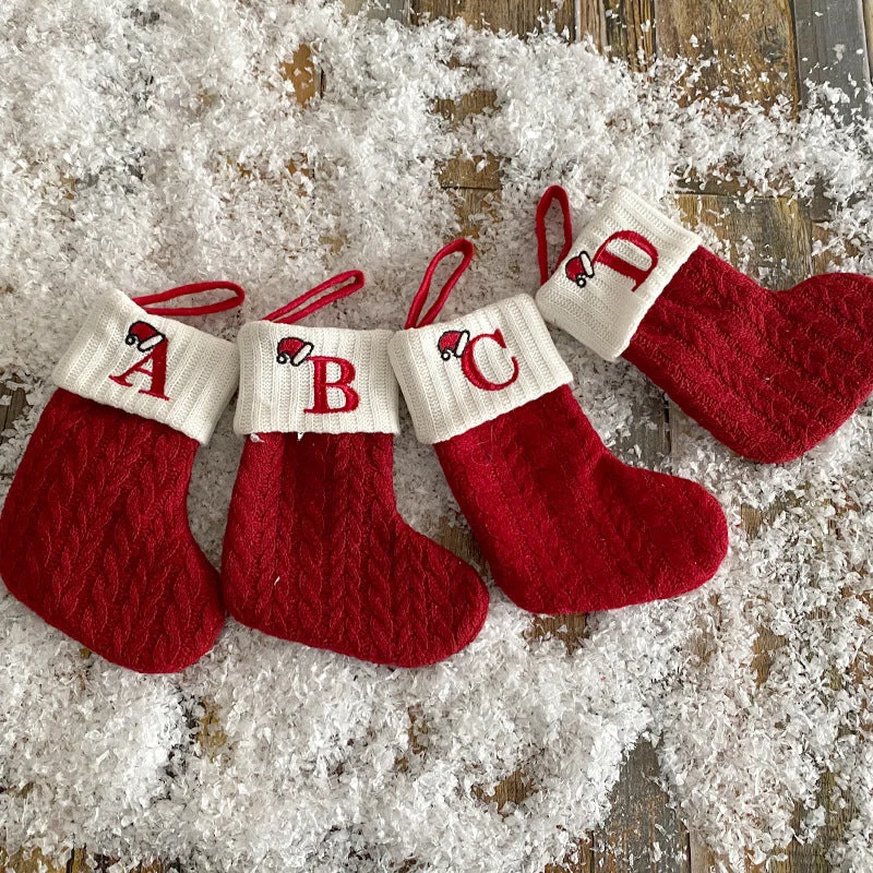 Cozy Knit Socks, Embroidered Candy Gift Bag, Letter Christmas Stocking - Perfect for the Little Ones! - Image 4