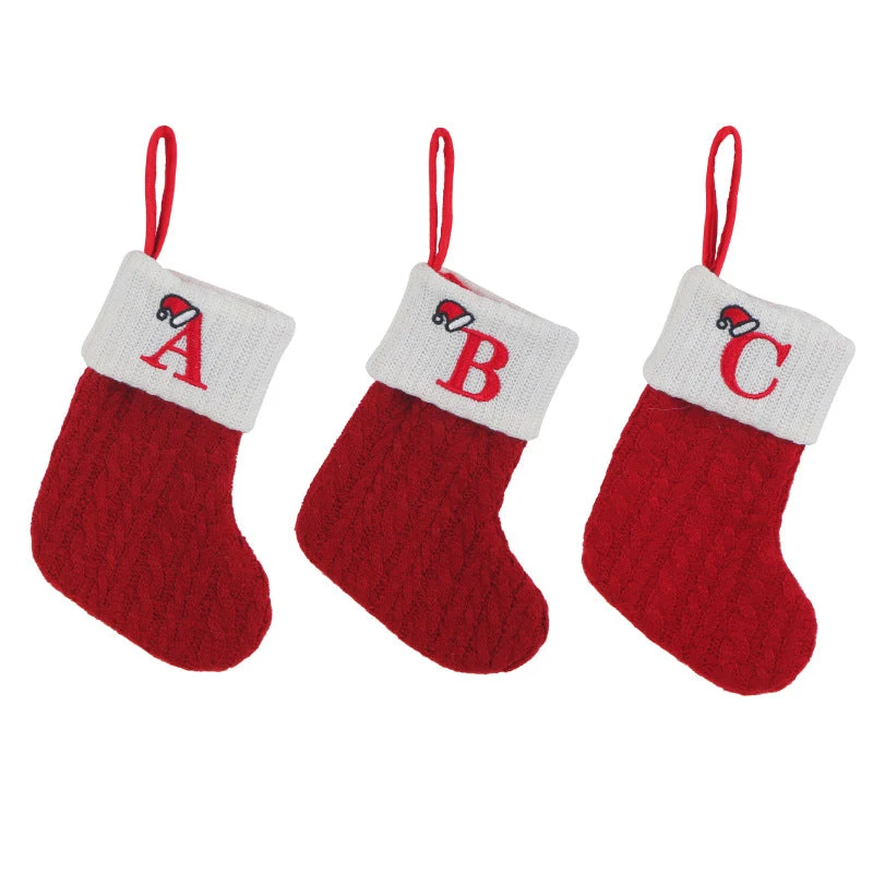 Cozy Knit Socks, Embroidered Candy Gift Bag, Letter Christmas Stocking - Perfect for the Little Ones! - Image 5