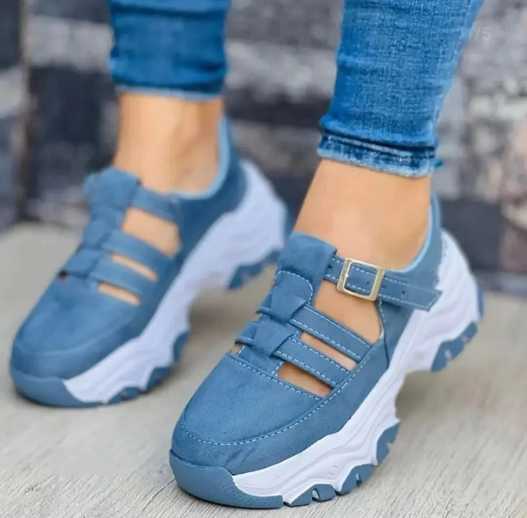 Chunky Soled Paneled Suede Cutout Sneakers - Image 4