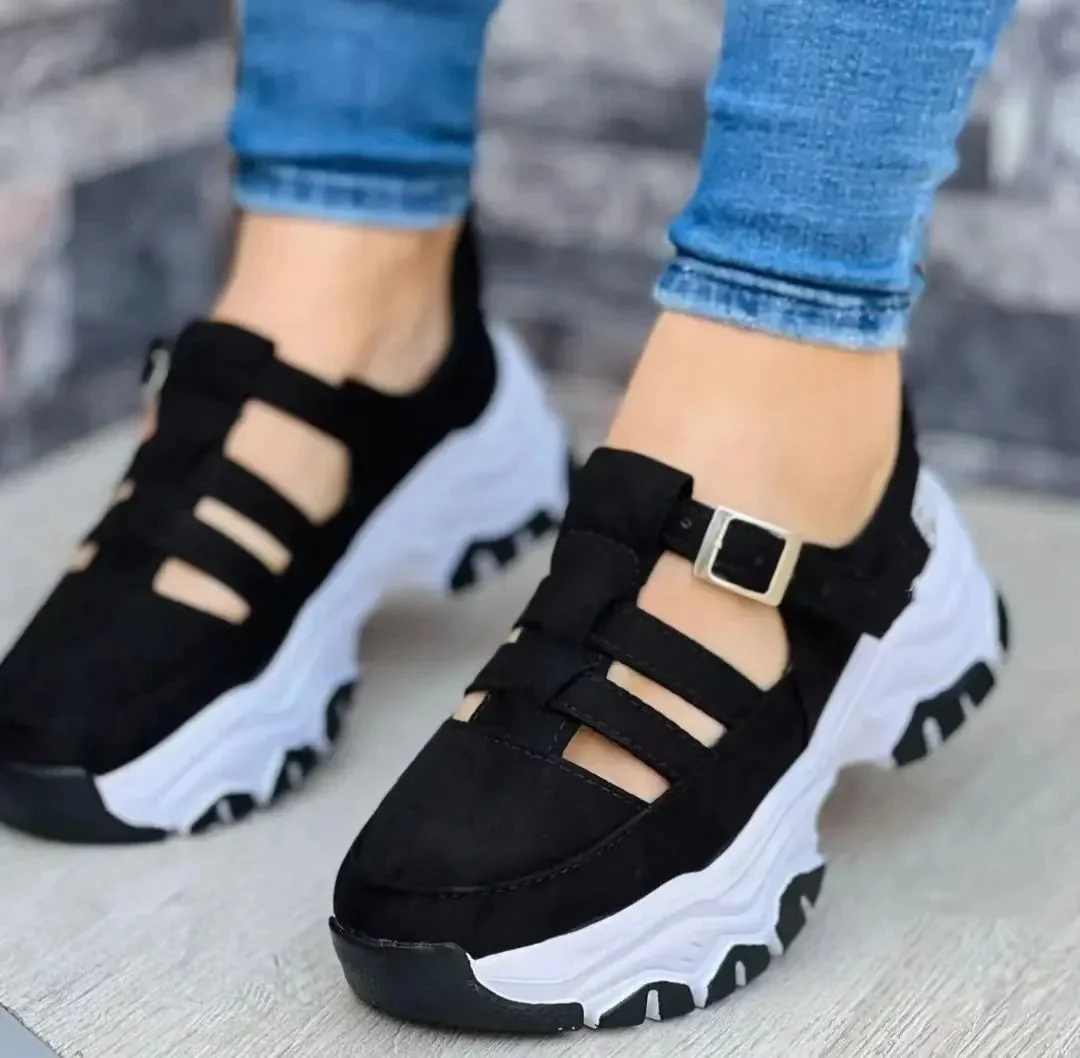 Chunky Soled Paneled Suede Cutout Sneakers - Image 5