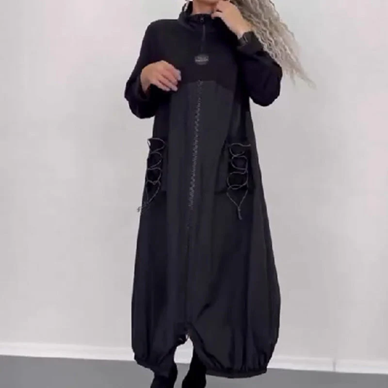 Mockneck Long Sleeve Dress With Drawstring - Image 3