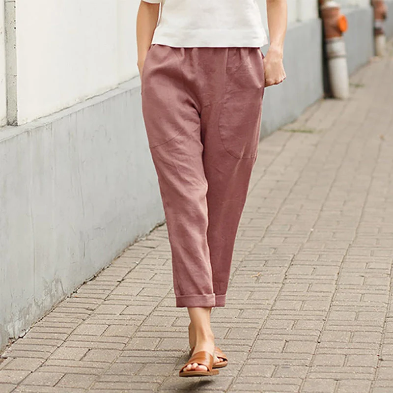 Linen-cotton women's large size loose pants - Image 6